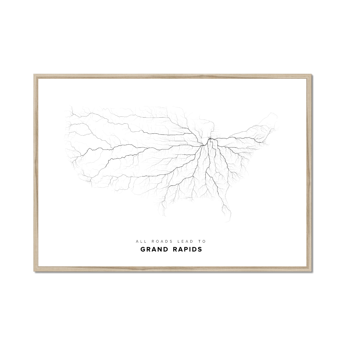All roads lead to Grand Rapids (United States of America) Fine Art Map Print