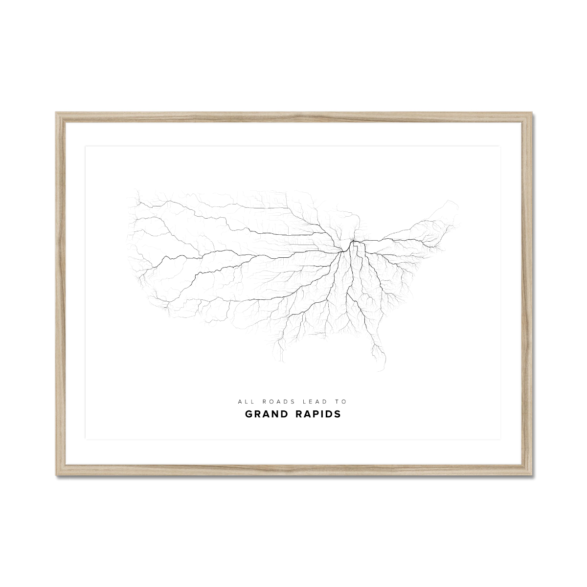 All roads lead to Grand Rapids (United States of America) Fine Art Map Print