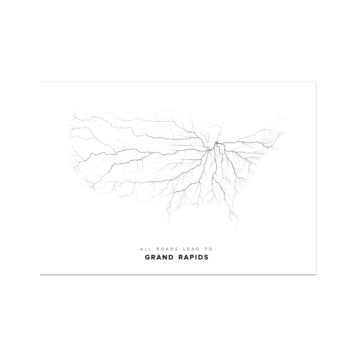 All roads lead to Grand Rapids (United States of America) Fine Art Map Print