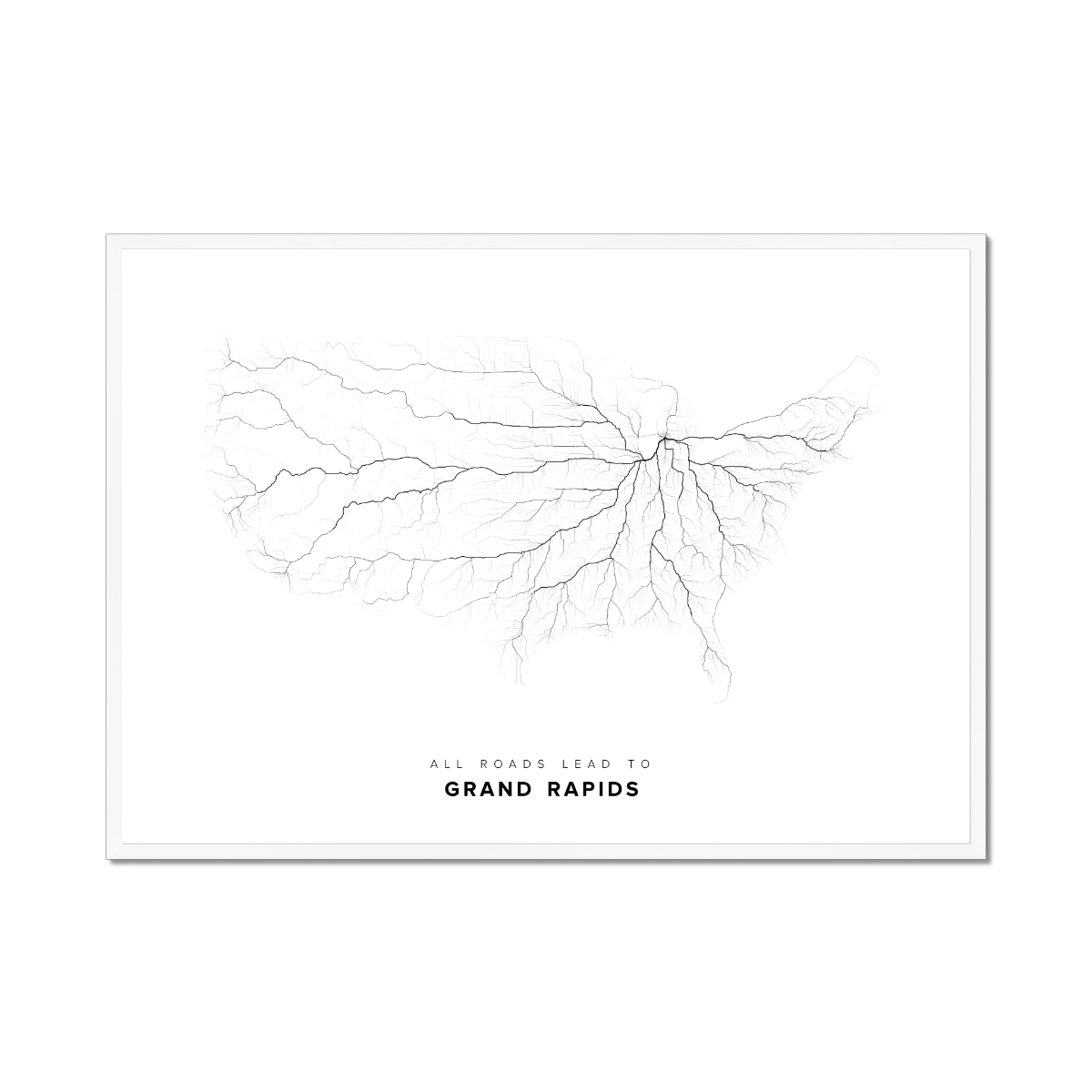 All roads lead to Grand Rapids (United States of America) Fine Art Map Print