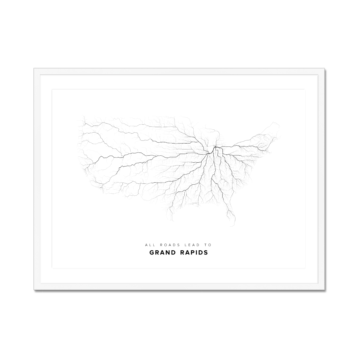 All roads lead to Grand Rapids (United States of America) Fine Art Map Print
