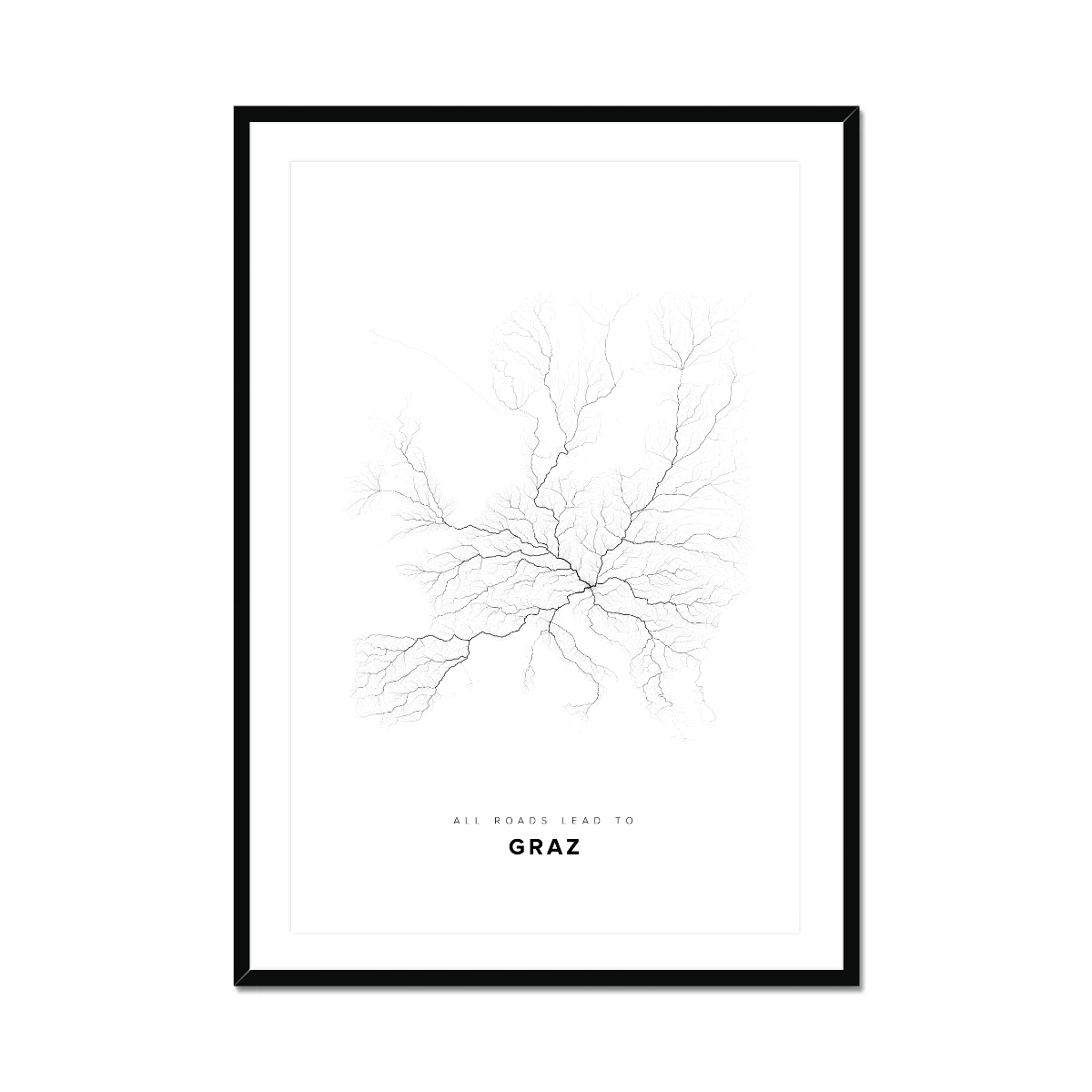 All roads lead to Graz (Austria) Fine Art Map Print