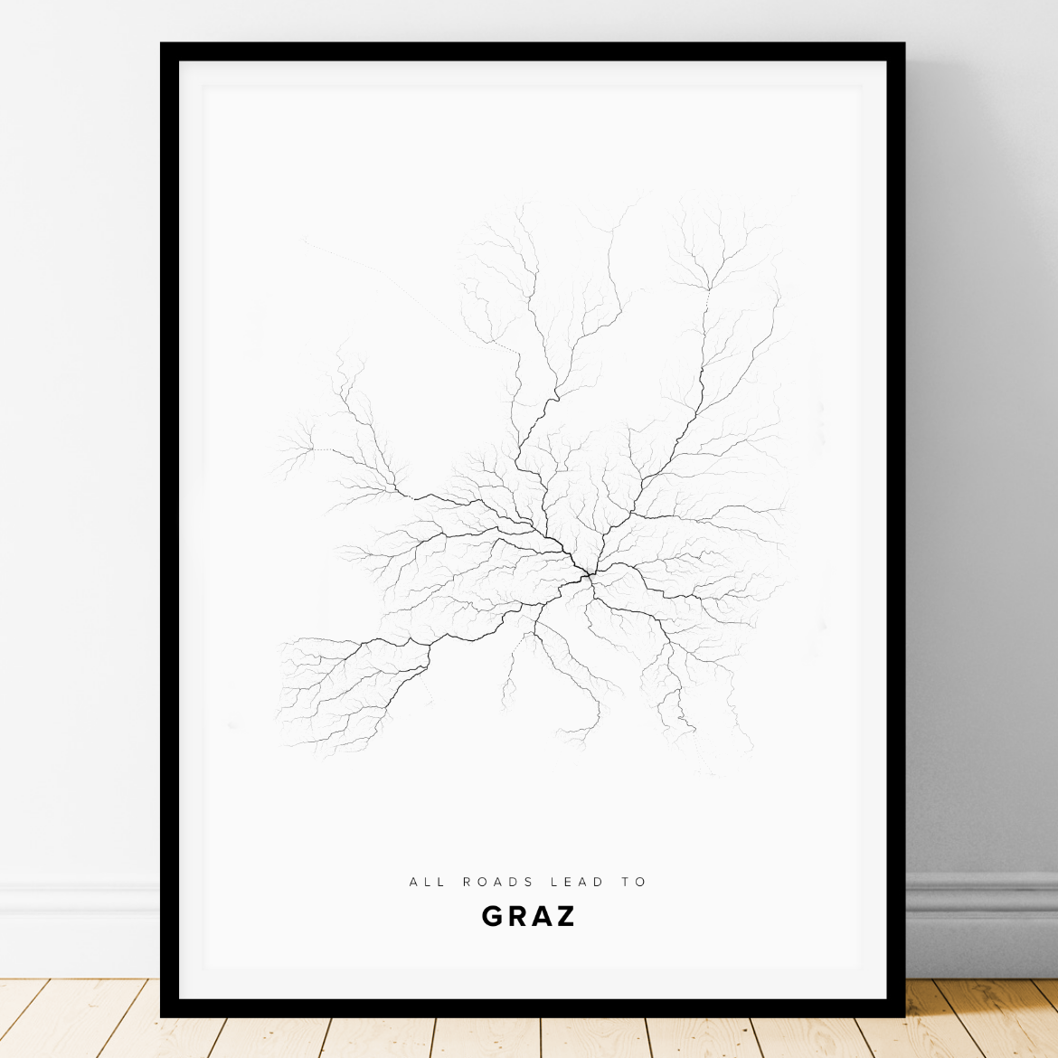 All roads lead to Graz (Austria) Fine Art Map Print