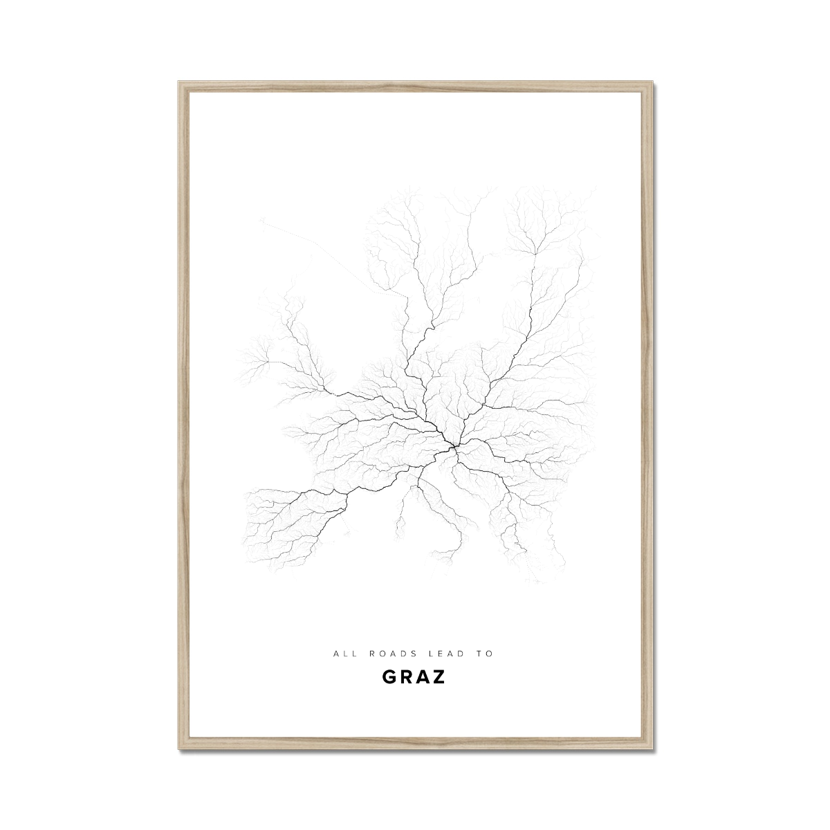 All roads lead to Graz (Austria) Fine Art Map Print