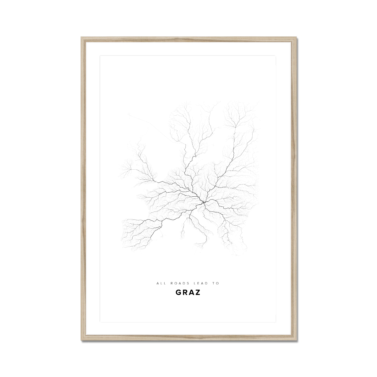 All roads lead to Graz (Austria) Fine Art Map Print