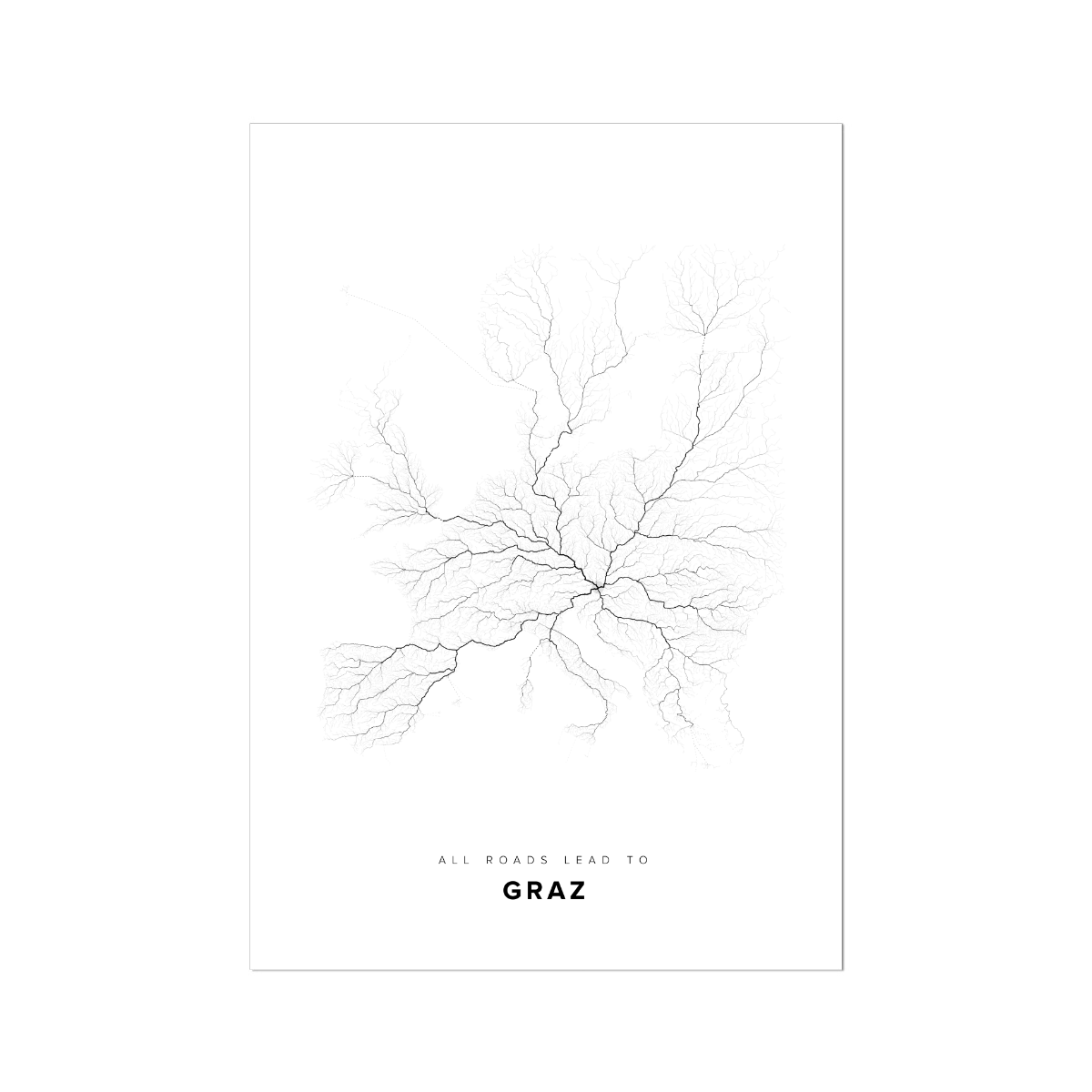 All roads lead to Graz (Austria) Fine Art Map Print