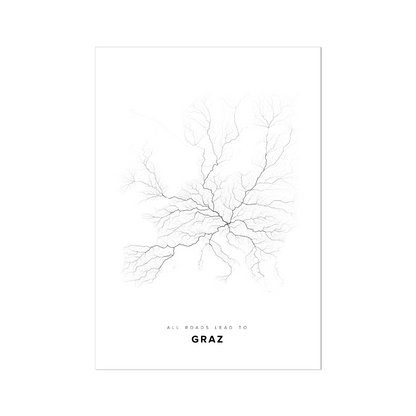 All roads lead to Graz (Austria) Fine Art Map Print
