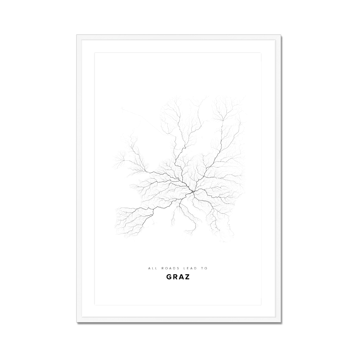 All roads lead to Graz (Austria) Fine Art Map Print