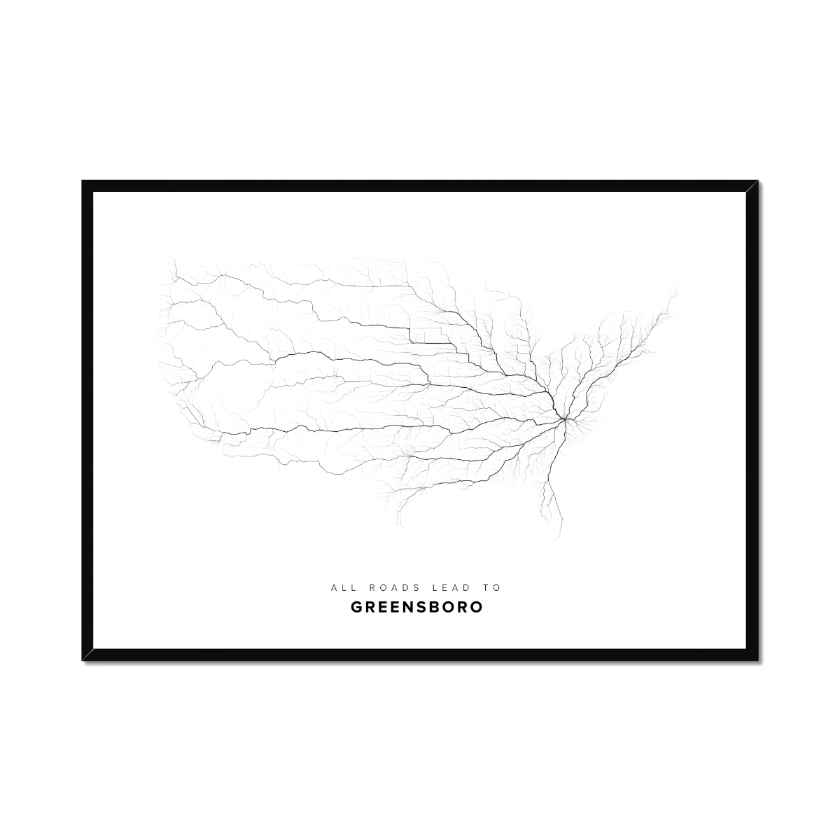 All roads lead to Greensboro (United States of America) Fine Art Map Print
