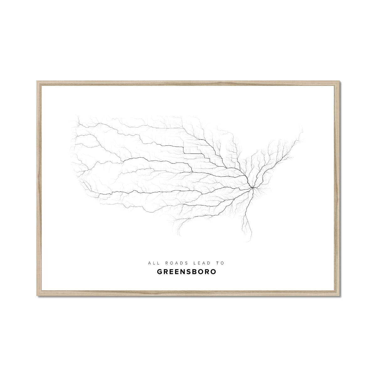 All roads lead to Greensboro (United States of America) Fine Art Map Print