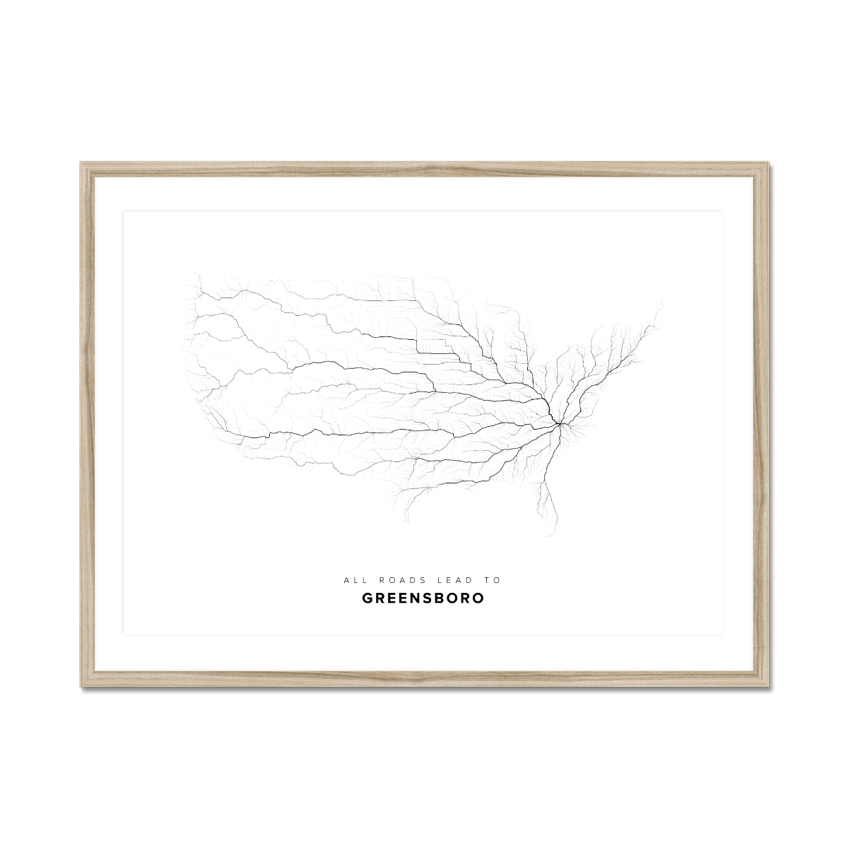 All roads lead to Greensboro (United States of America) Fine Art Map Print