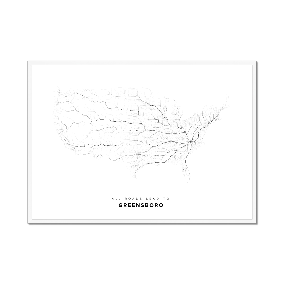 All roads lead to Greensboro (United States of America) Fine Art Map Print