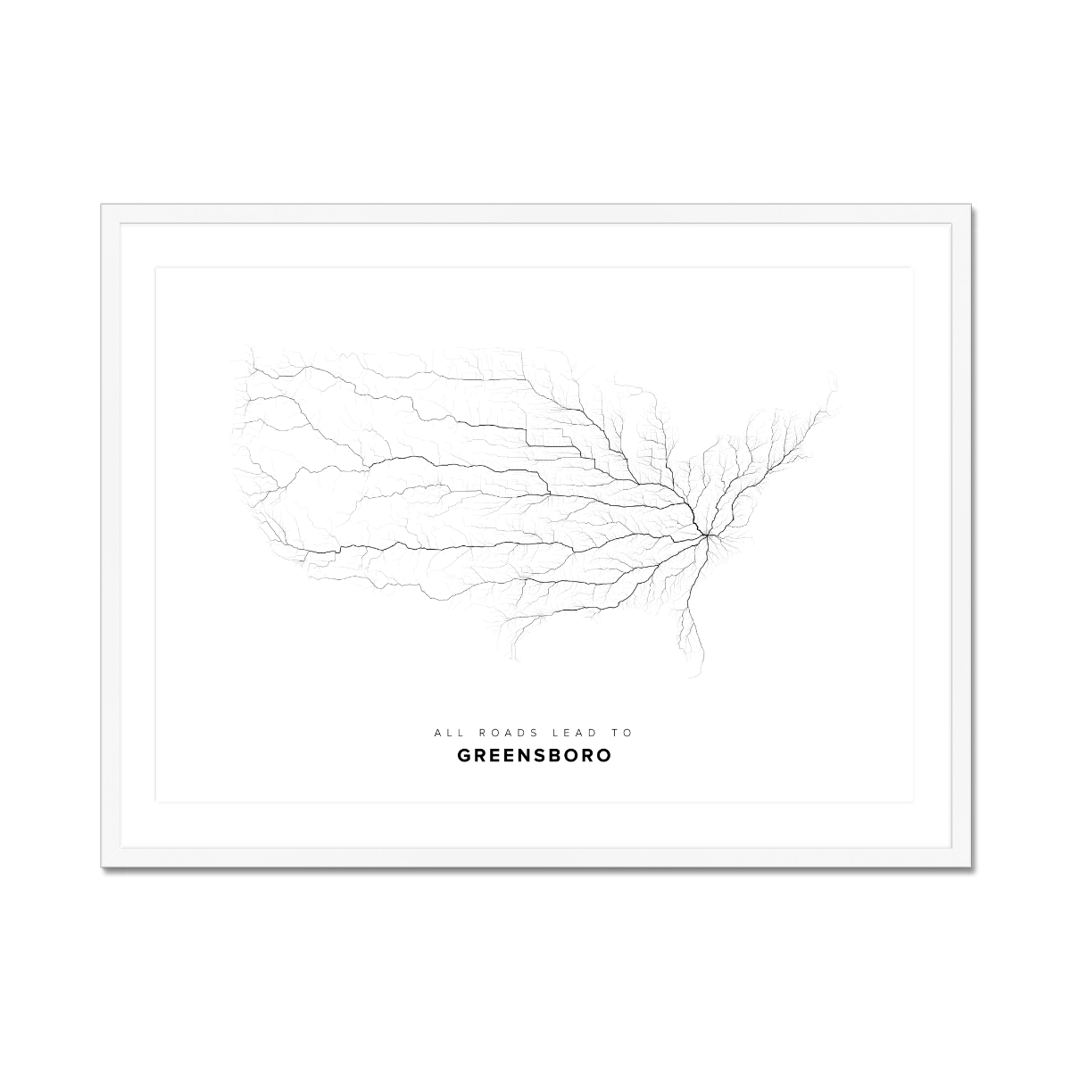All roads lead to Greensboro (United States of America) Fine Art Map Print