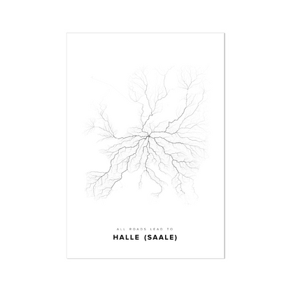 All roads lead to Halle (Saale) (Germany) Fine Art Map Print