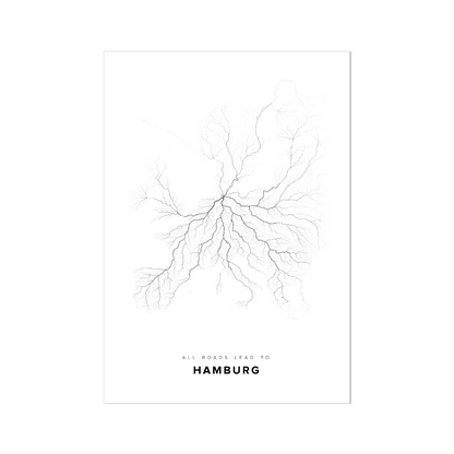 All roads lead to Hamburg (Germany) Fine Art Map Print