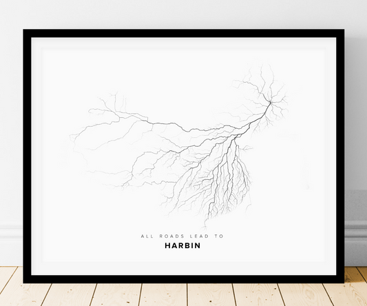 All roads lead to Harbin (China) Fine Art Map Print