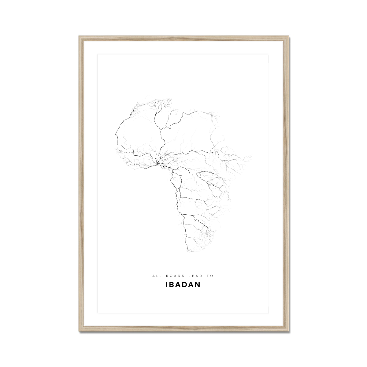 All roads lead to Ibadan (Nigeria) Fine Art Map Print