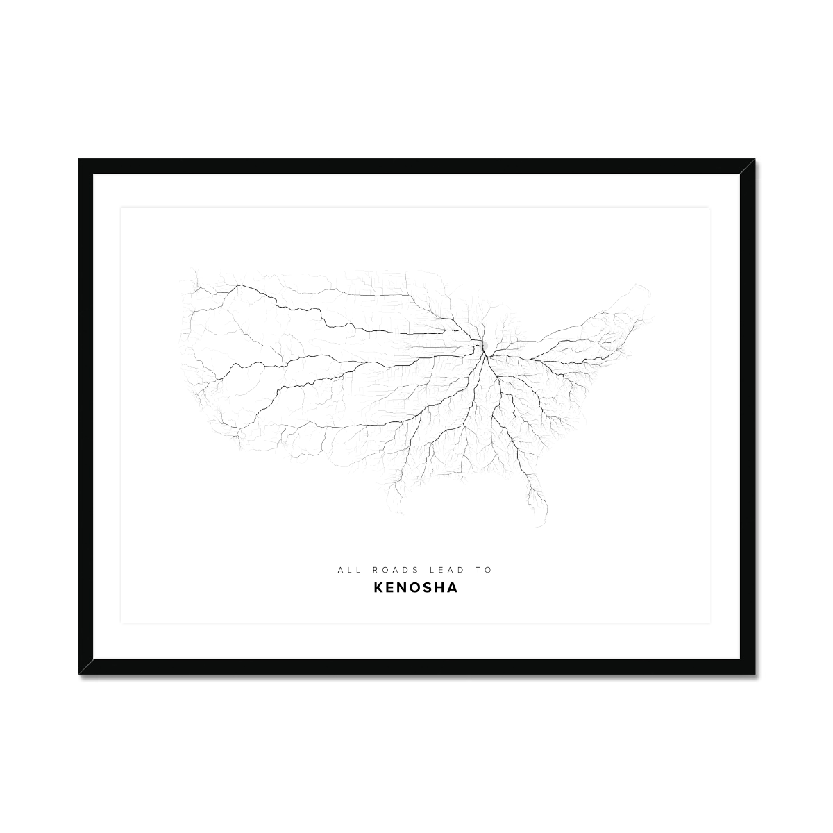 All roads lead to Kenosha (United States of America) Fine Art Map Print