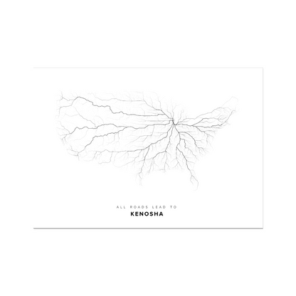 All roads lead to Kenosha (United States of America) Fine Art Map Print
