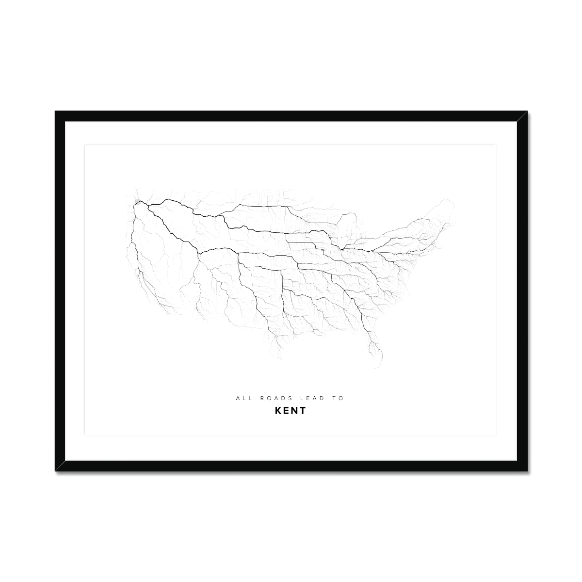 All roads lead to Kent (United States of America) Fine Art Map Print