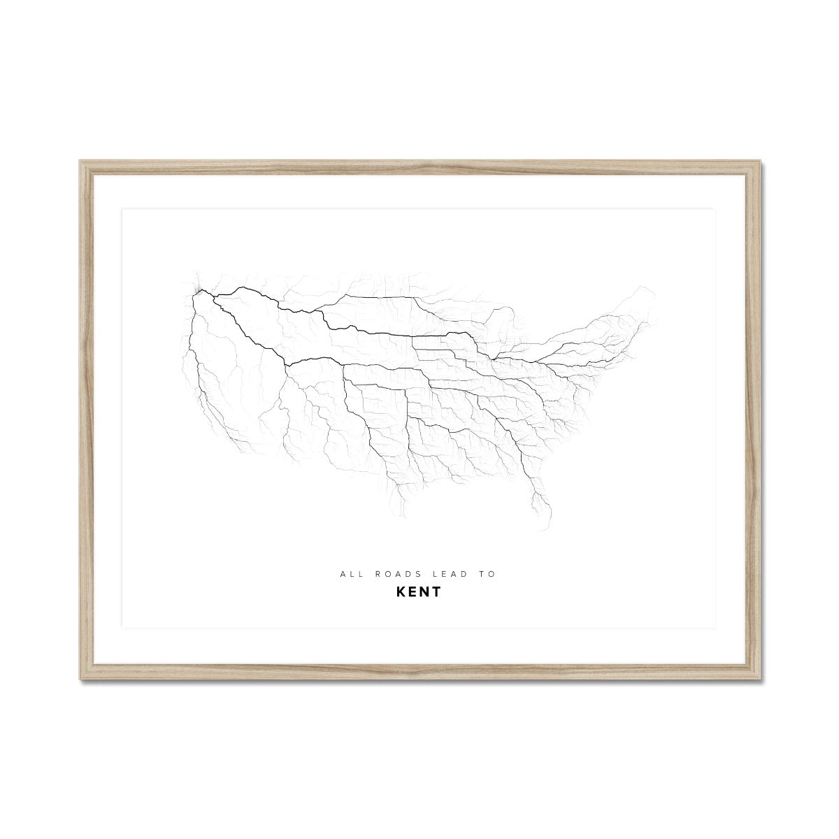 All roads lead to Kent (United States of America) Fine Art Map Print