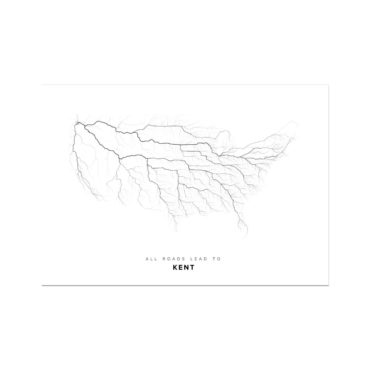 All roads lead to Kent (United States of America) Fine Art Map Print