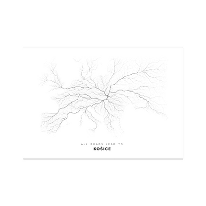 All roads lead to Košice (Slovakia) Fine Art Map Print
