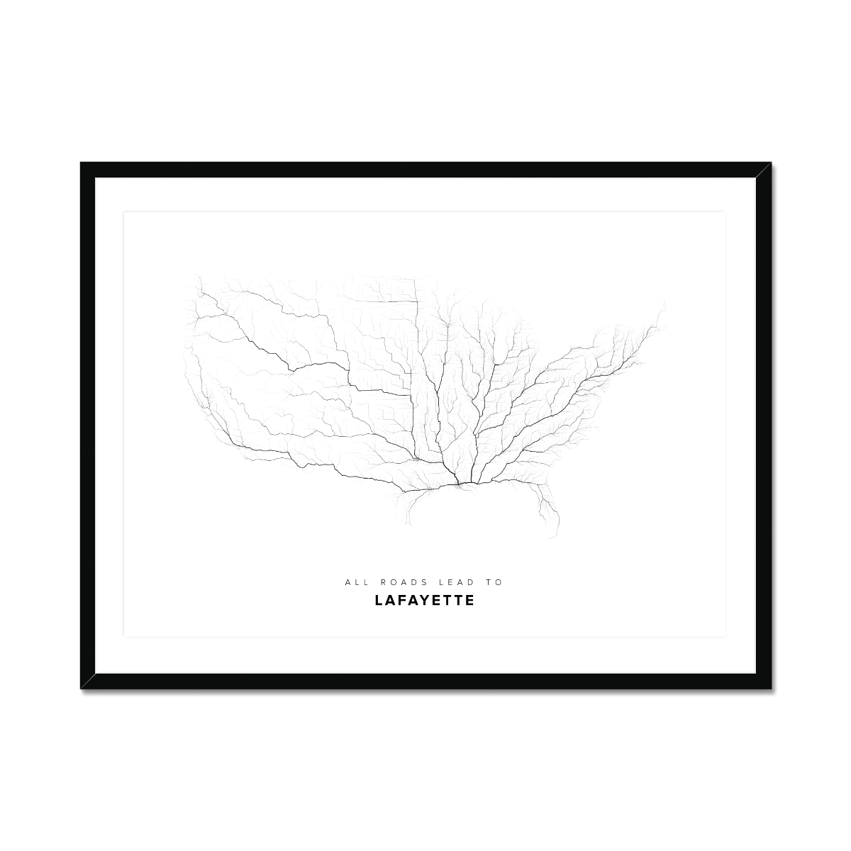 All roads lead to Lafayette (United States of America) Fine Art Map Print