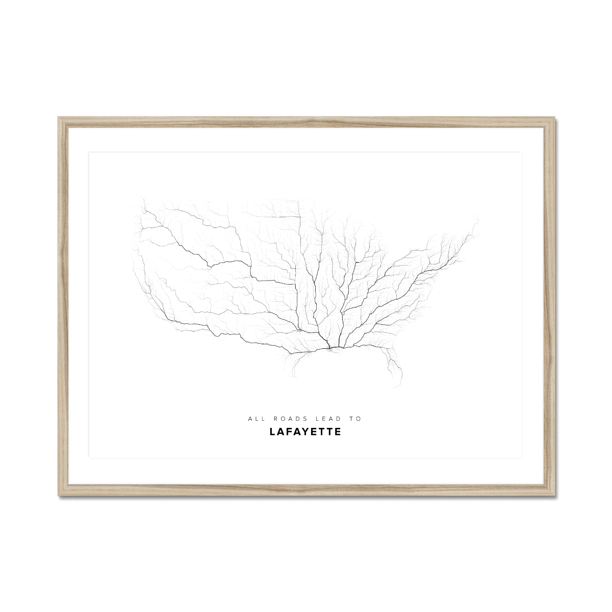 All roads lead to Lafayette (United States of America) Fine Art Map Print