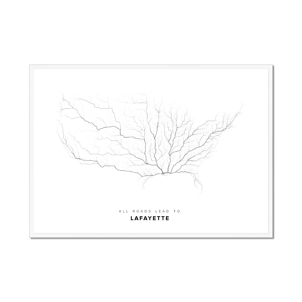 All roads lead to Lafayette (United States of America) Fine Art Map Print