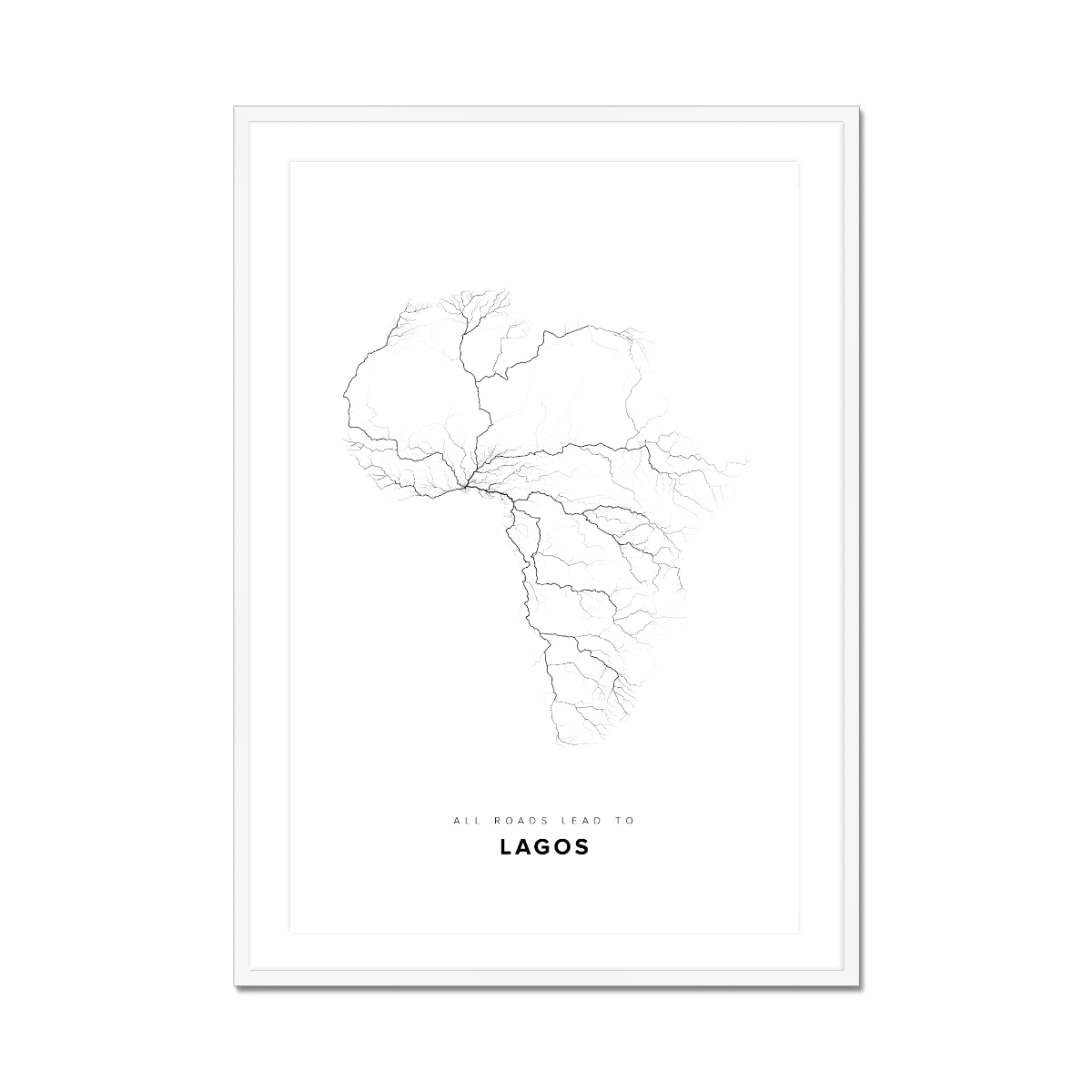 All roads lead to Lagos (Nigeria) Fine Art Map Print