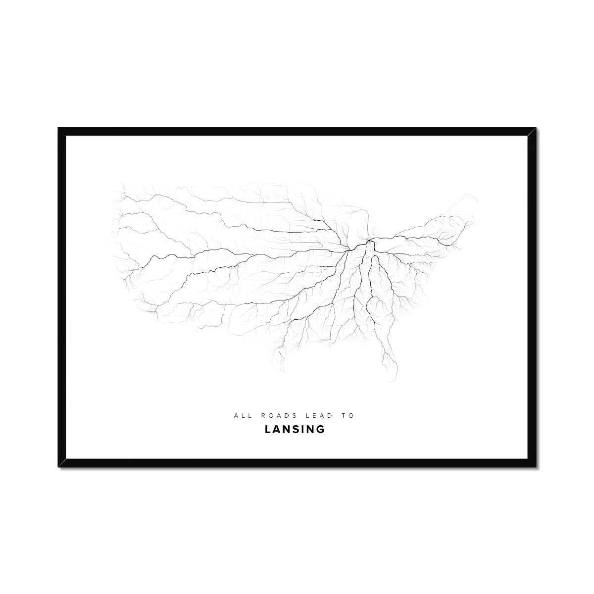 All roads lead to Lansing (United States of America) Fine Art Map Print