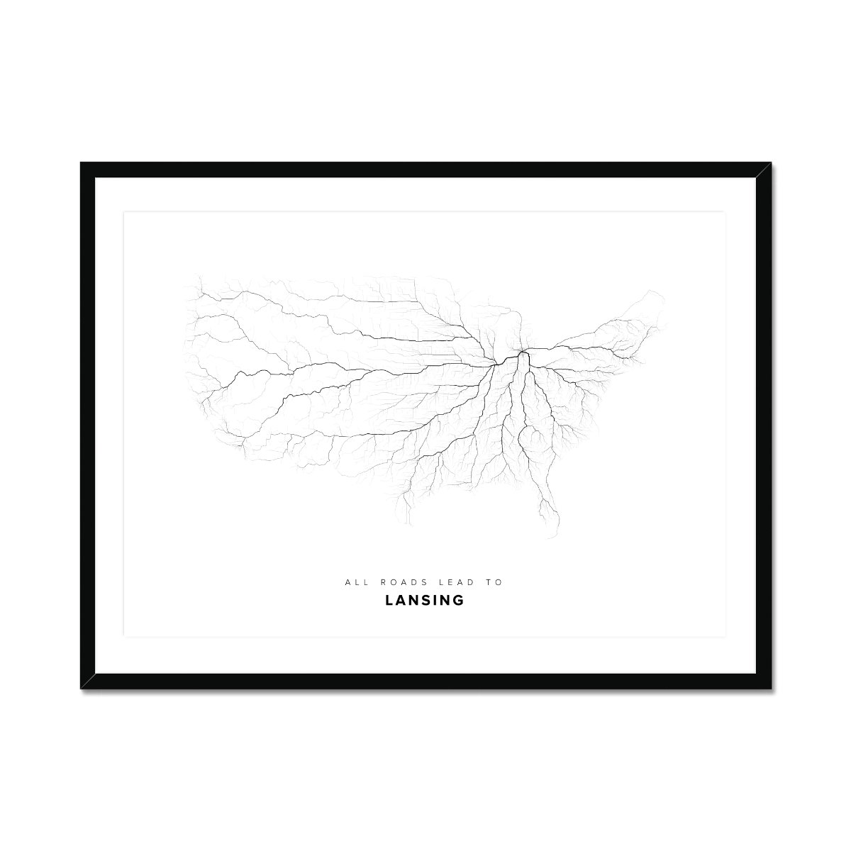 All roads lead to Lansing (United States of America) Fine Art Map Print