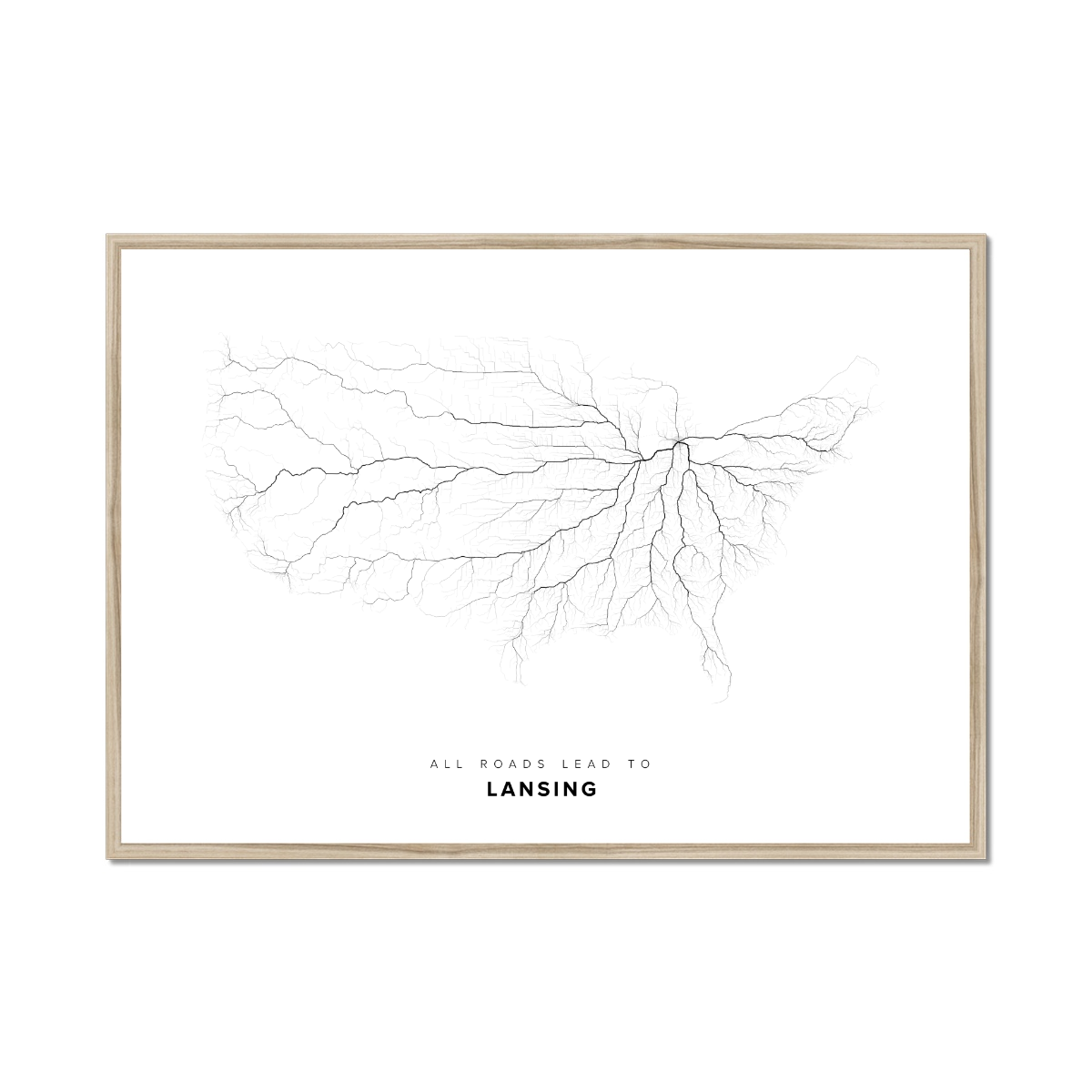 All roads lead to Lansing (United States of America) Fine Art Map Print
