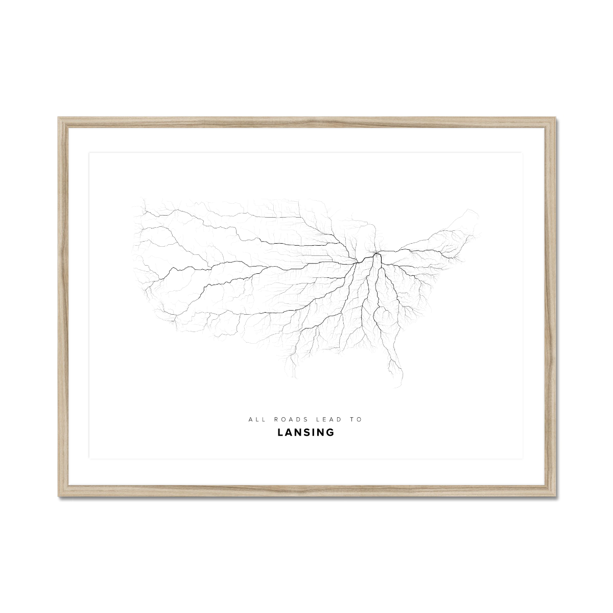 All roads lead to Lansing (United States of America) Fine Art Map Print