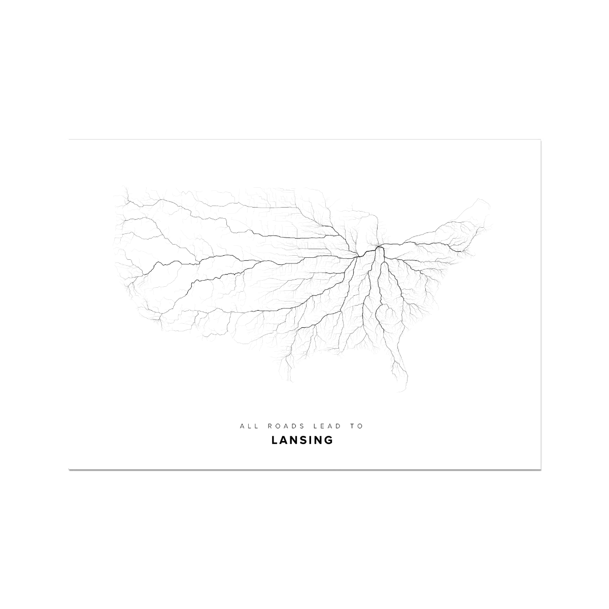 All roads lead to Lansing (United States of America) Fine Art Map Print
