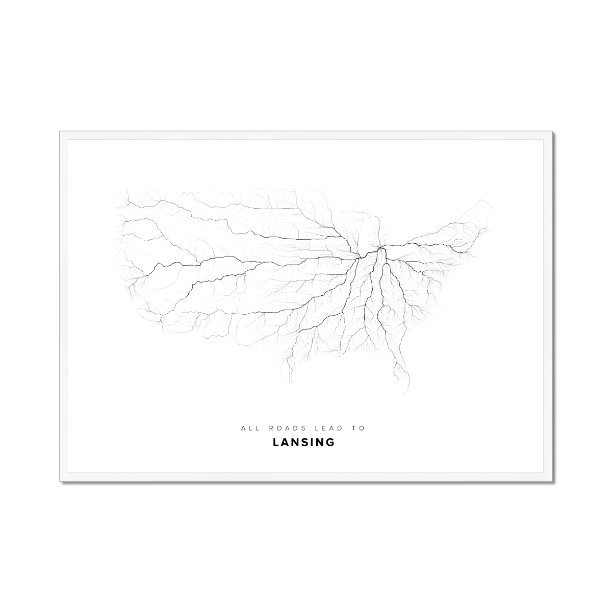 All roads lead to Lansing (United States of America) Fine Art Map Print
