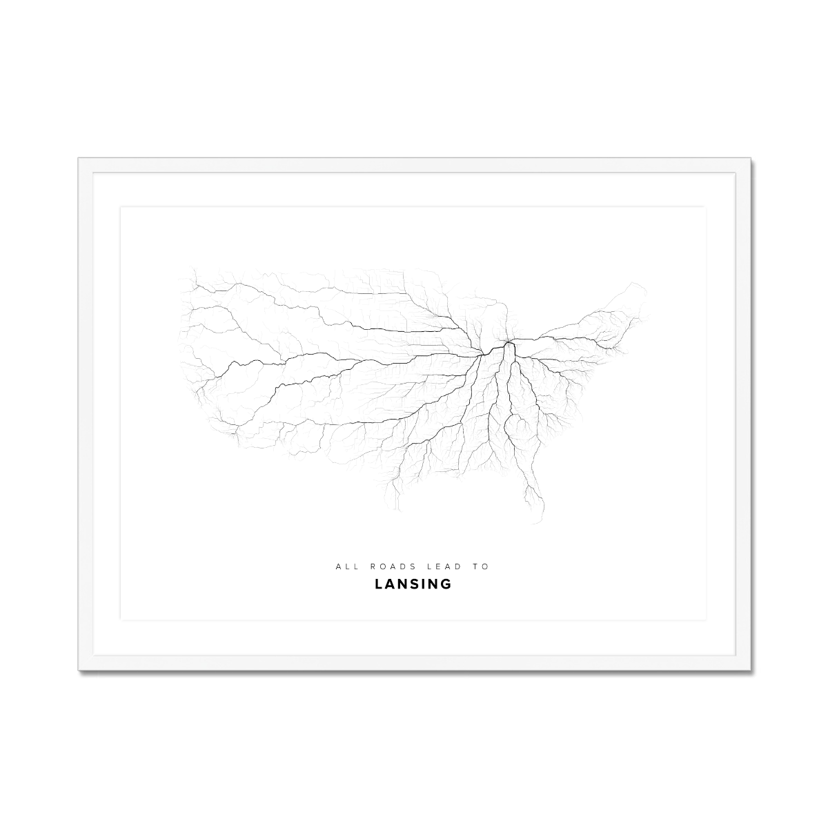All roads lead to Lansing (United States of America) Fine Art Map Print