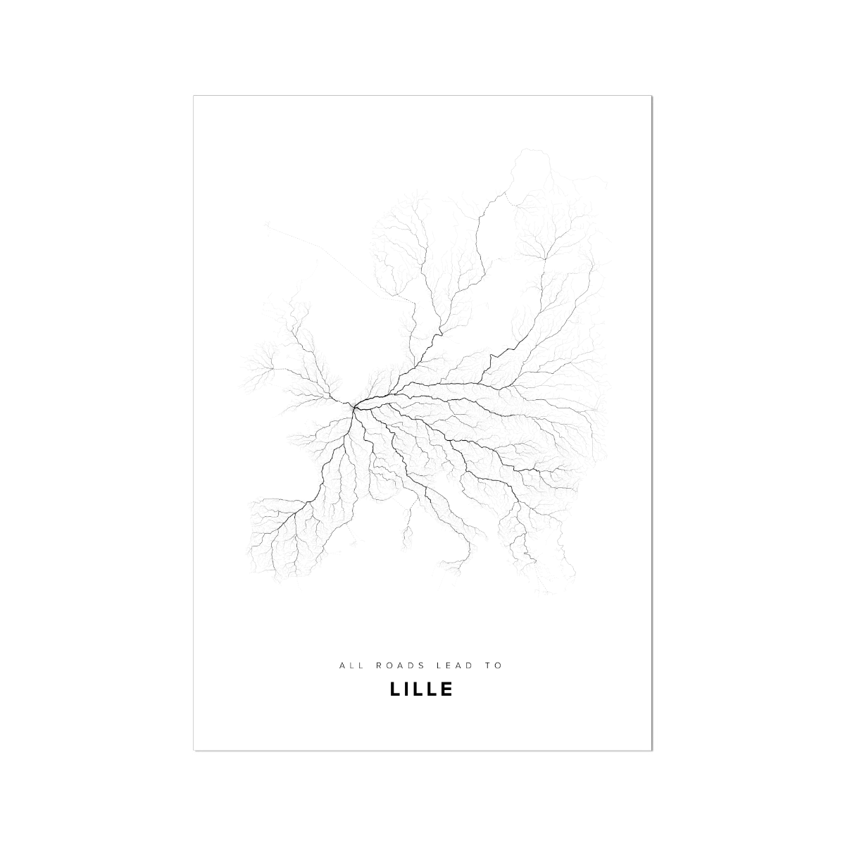All roads lead to Lille (France) Fine Art Map Print