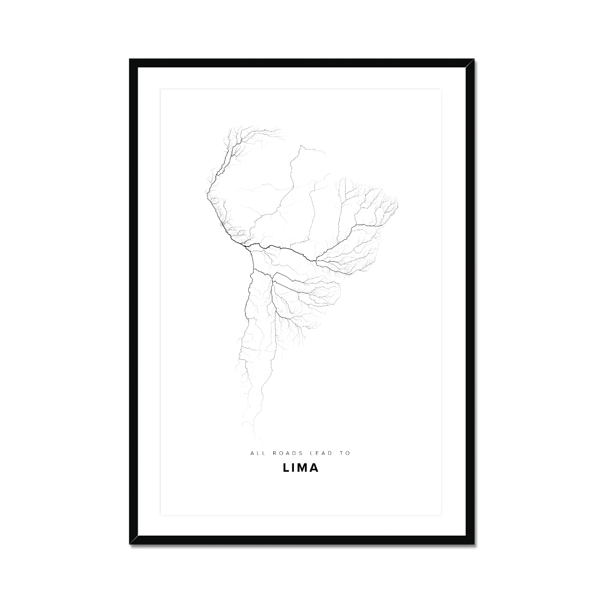 All roads lead to Lima (Peru) Fine Art Map Print