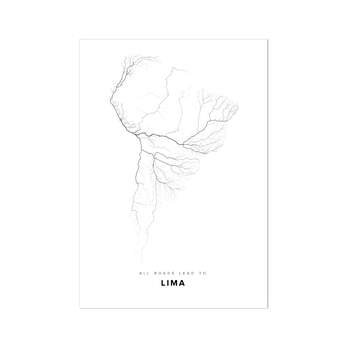 All roads lead to Lima (Peru) Fine Art Map Print