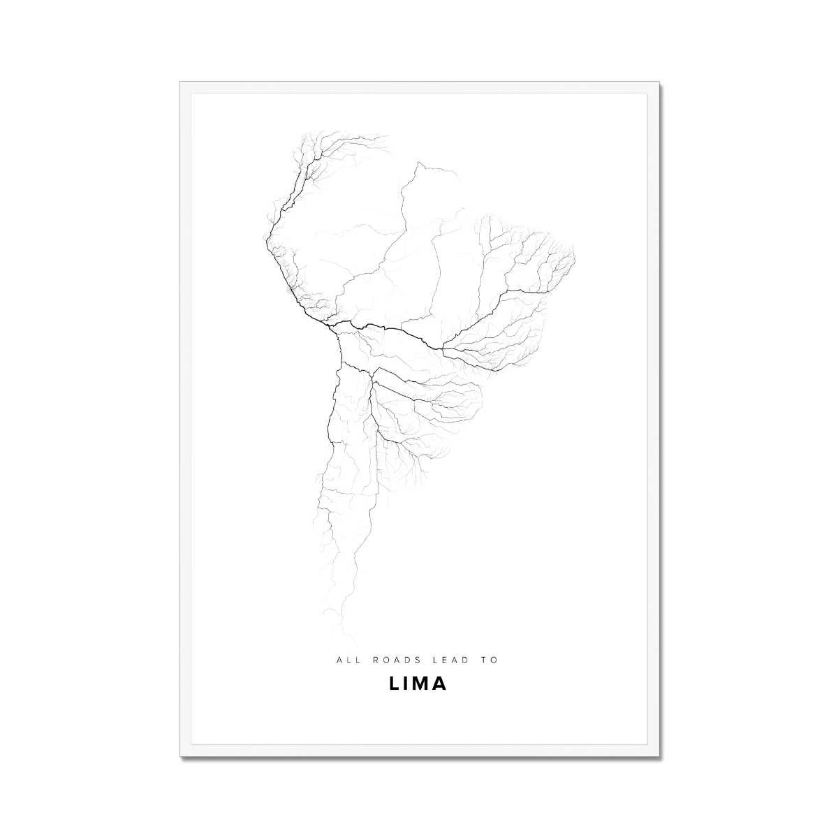 All roads lead to Lima (Peru) Fine Art Map Print