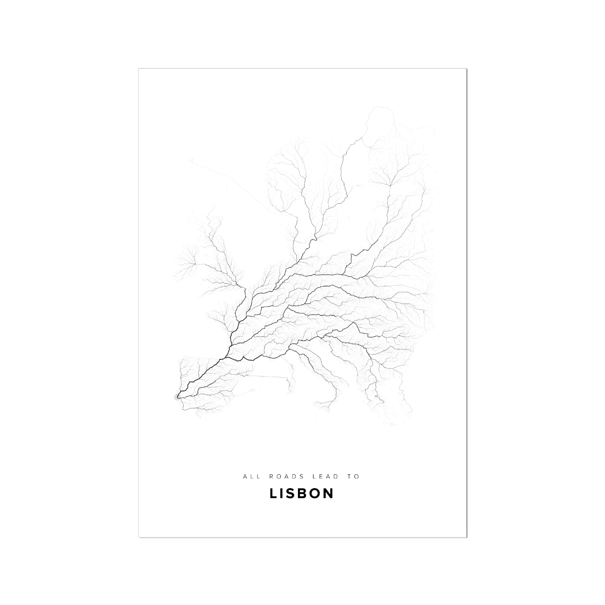 All roads lead to Lisbon (Portugal) Fine Art Map Print