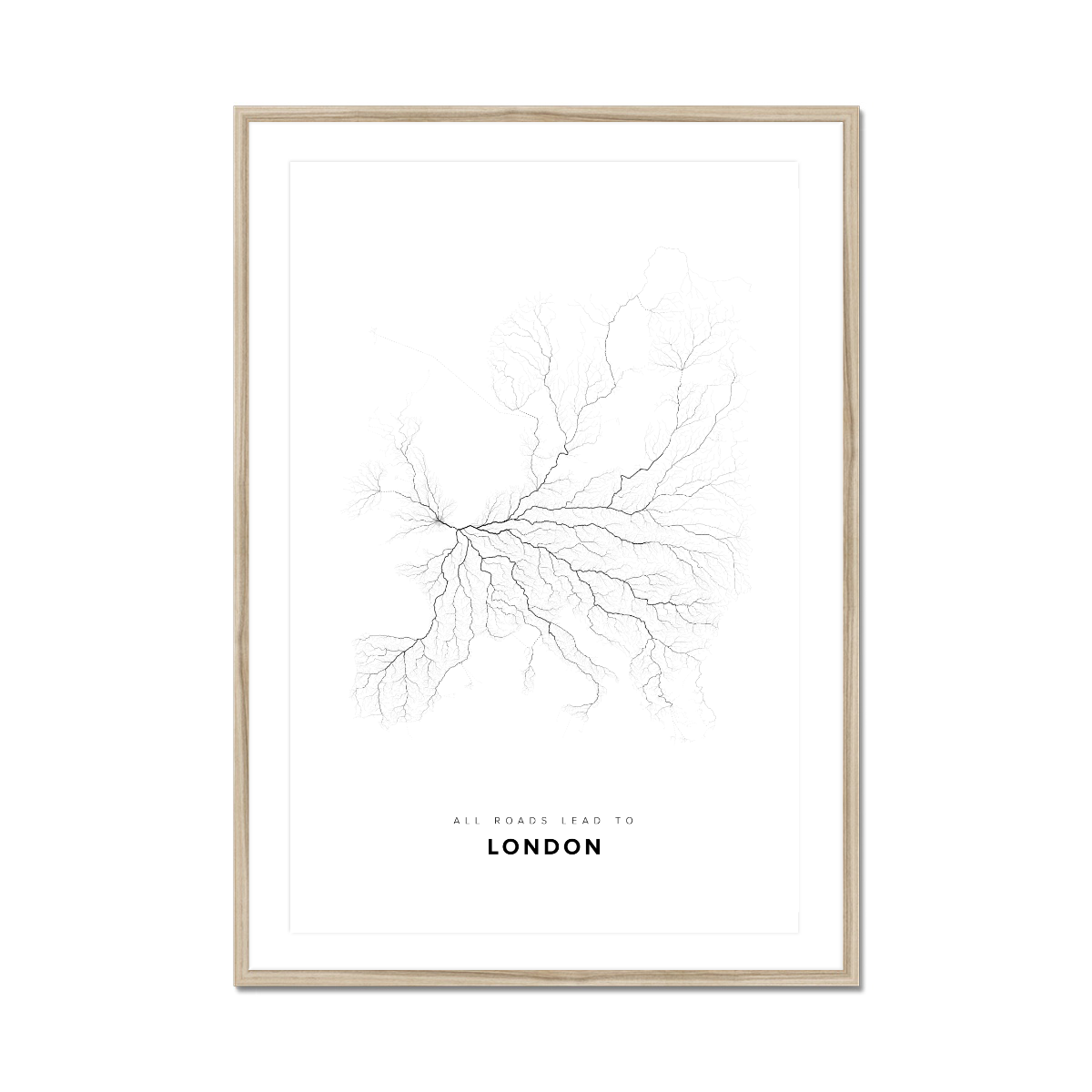 All roads lead to London (United Kingdom of Great Britain and Northern Ireland) Fine Art Map Print
