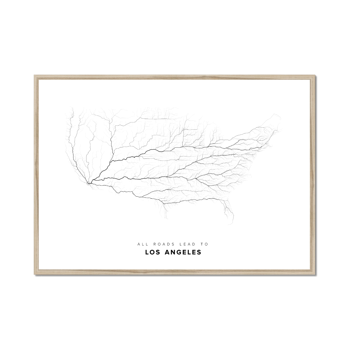 All roads lead to Los Angeles (United States of America) Fine Art Map Print