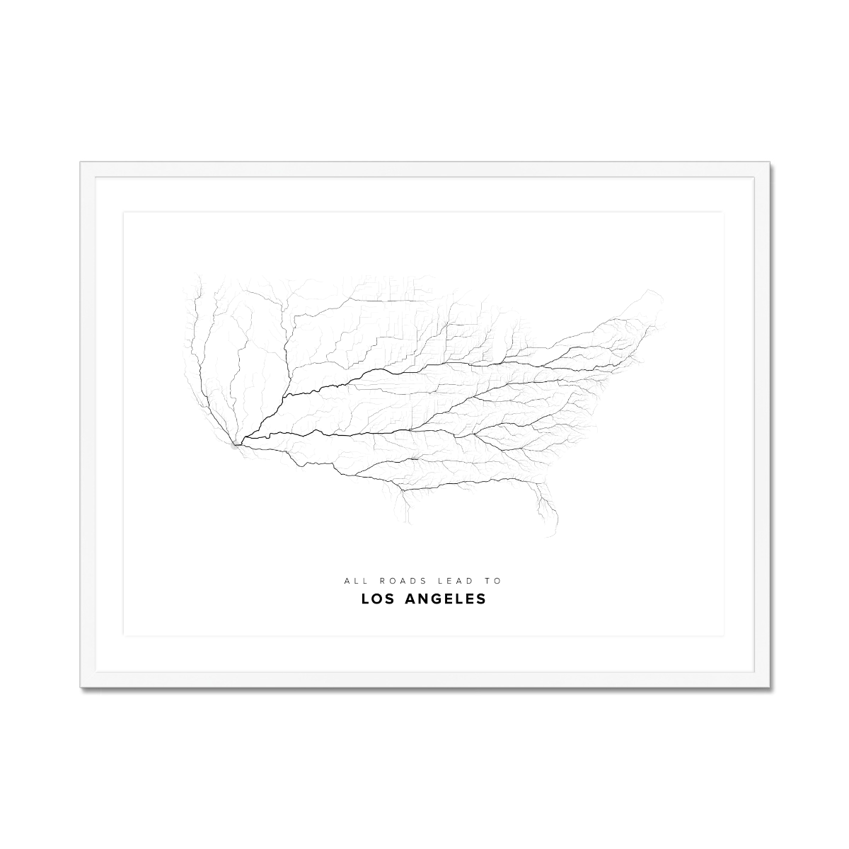 All roads lead to Los Angeles (United States of America) Fine Art Map Print