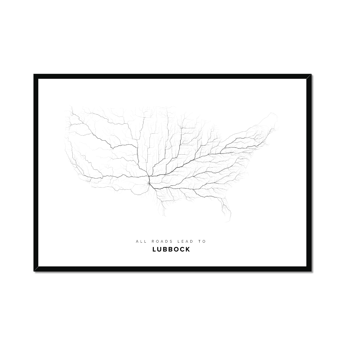 All roads lead to Lubbock (United States of America) Fine Art Map Print