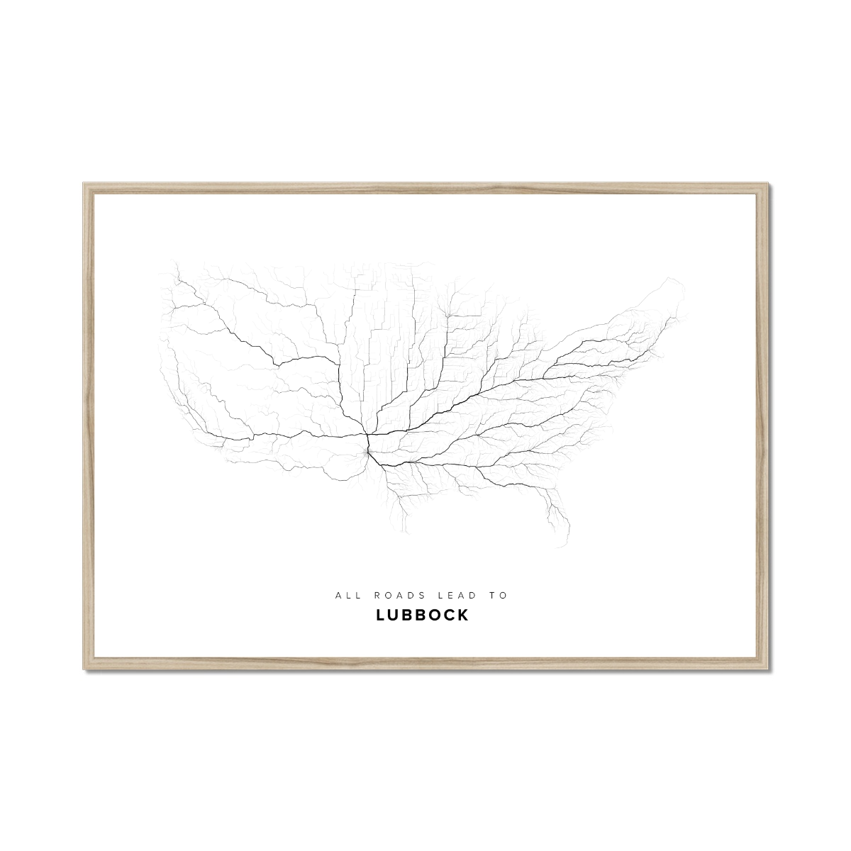 All roads lead to Lubbock (United States of America) Fine Art Map Print