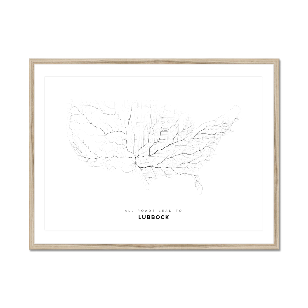 All roads lead to Lubbock (United States of America) Fine Art Map Print