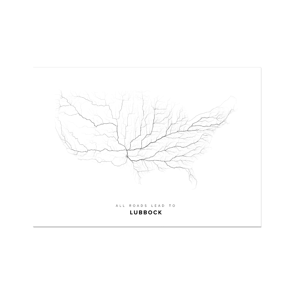 All roads lead to Lubbock (United States of America) Fine Art Map Print